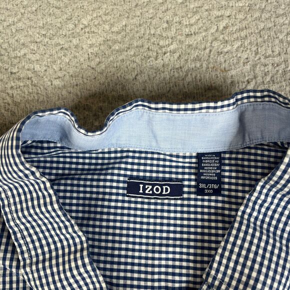 Izod Button Down Shirt Mens 3XL Navy White Gingham Check Button Down Big & Tall - Picture 5 of 16